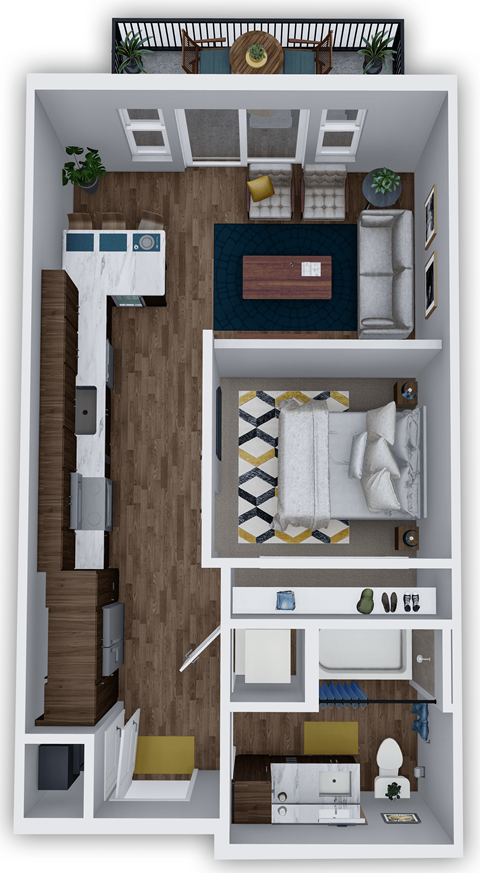 E1 3D studio 1 bath at The Villas at Waterside, Lenexa, KS